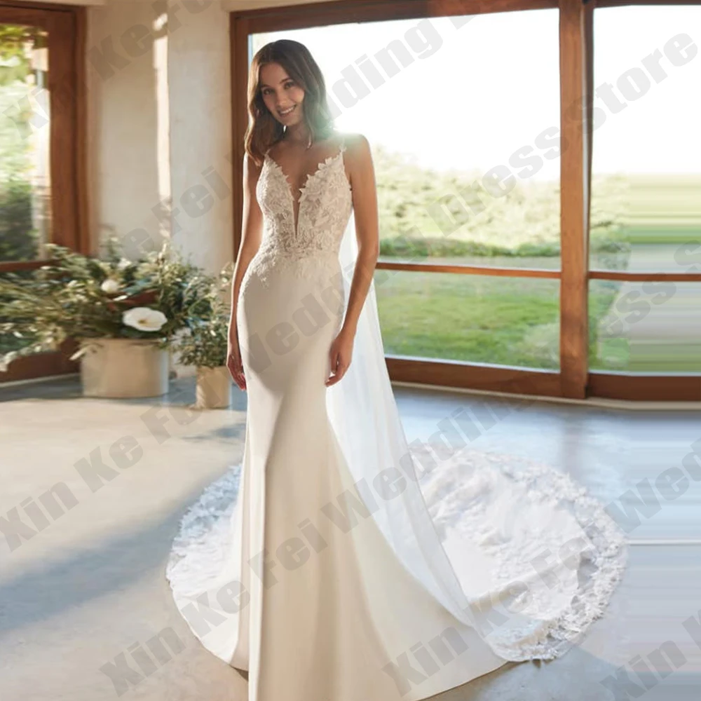 Elegant Women's Bridal Gown Satin Lace Appliques Detachable Shawl Princess Prom Wedding Dress vestidos de novia boda Customized