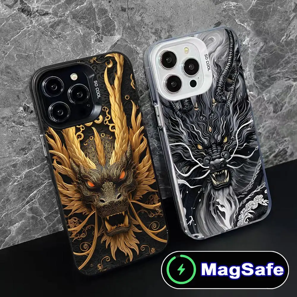 East Orient Dragon حافظة هاتف محمول لهاتف آيفون 16 15 14 13 12 11 Pro Max Plus MagSafe غطاء فاخر مطبوع ملون شفاف