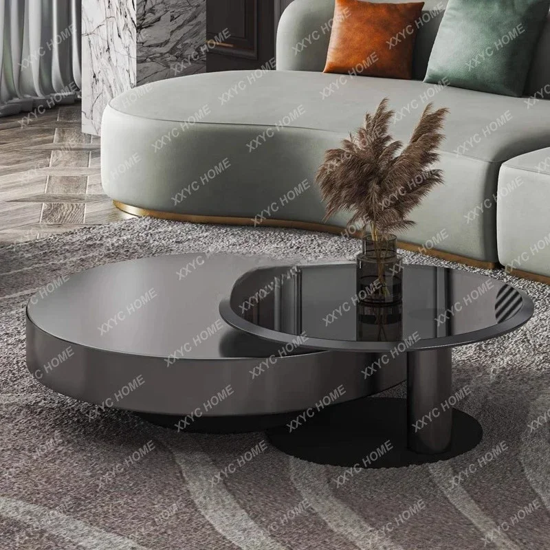 A Italian light luxury stainless steel coffee table modern simple living room home tempered glass