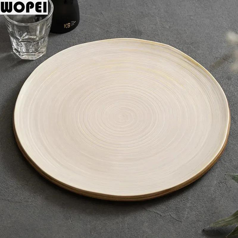 Kiln Changes Thread Ceramic Flat Plate Restaurant Steak Plate Pasta Dish Serving Plate Dessert Dish Molecular Cuisine Tableware