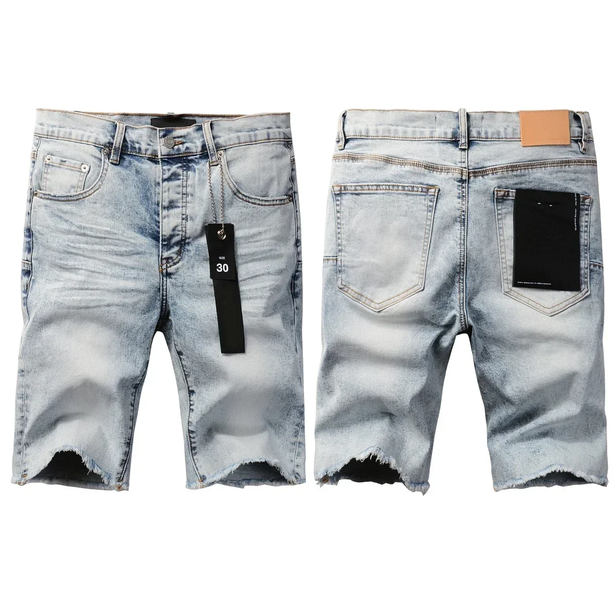 Hochwertige neue purpur farbene Jeans shorts Männer trend ige elastische kantige mittlere unregelmäßige hellblaue Farbe gewaschene Jeans-Marken hose