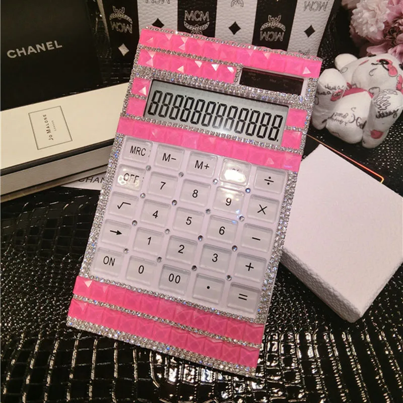 Diamond Calculator Sticker Diamond Cool Fashion Solar Calculator 12-digit Display Office Study Desktop Calculator Big Button