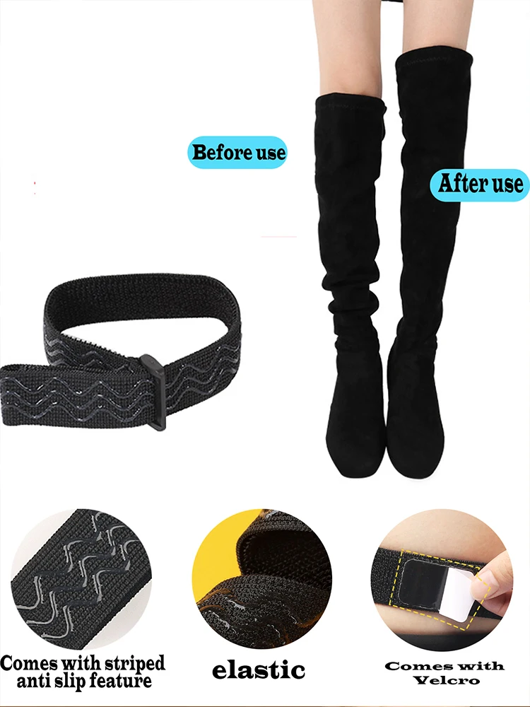 « Sangles de bottes 2 pièces avec ruban magique - Bandes élastiques antidérapantes pour bottes hautes, empêchent le glissement et garder les bottes en place »