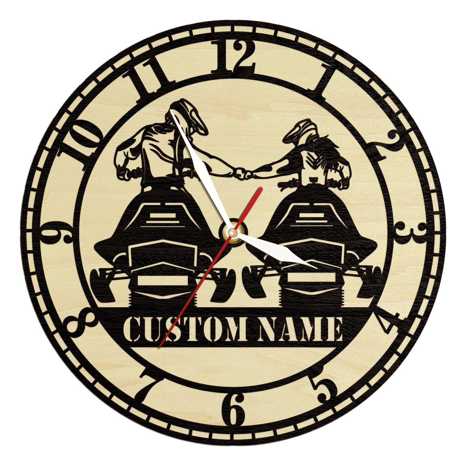 

Пользовательские настенные часы для пары снегохода в деревянной раме, персонализированные настенные часы Ski-Doo Val Vandines с названием, часы из натурального дерева, домашний декор, настенные часы