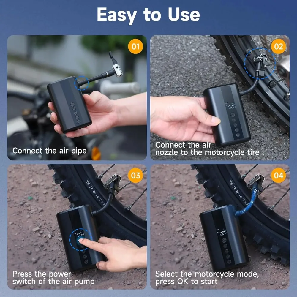 ミニタイヤインフレータポンプ、130PSI電動サイクルエアポンプバイクタイヤポンプシュレーダーバルブ、ロードバイク、オートバイ、電動自転車、ボール用