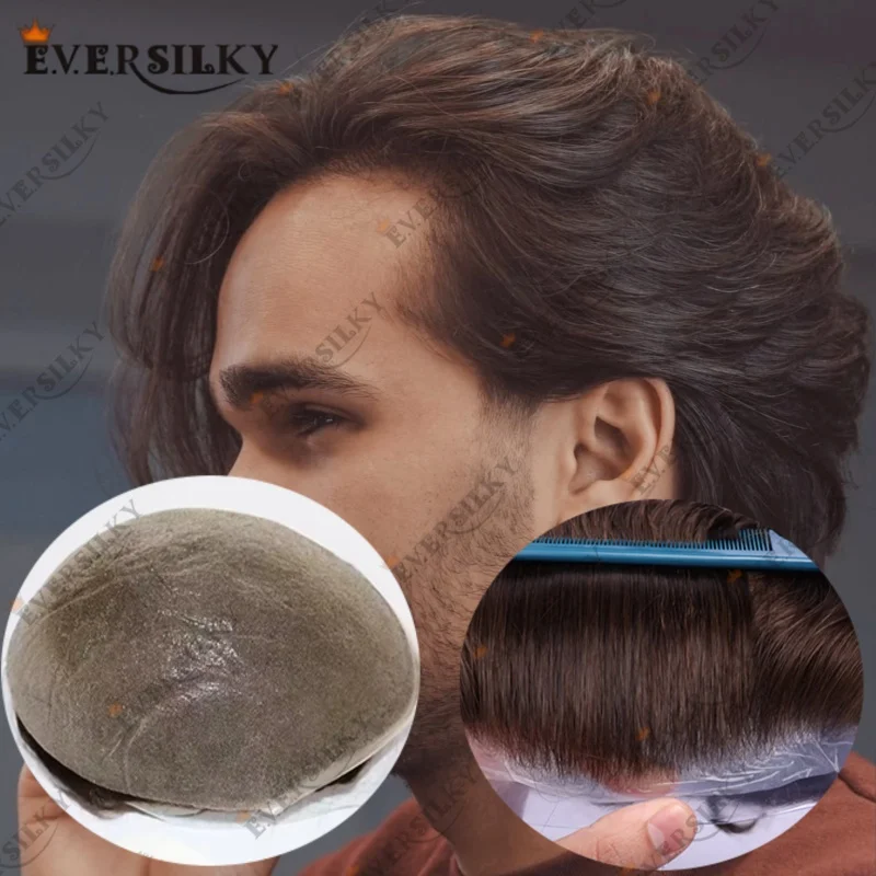 

Мужской протез волос, необнаружимый, 0,02 мм, микрокожа, искусственный мужской парик # 4 # 7. Светло-коричневый протез человеческих волос. Супер естественная линия волос.