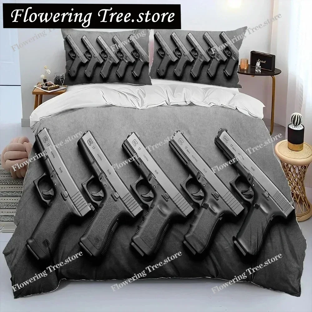 3D Rifle Revolver Cartridge Gun Comforter Bedding Set,Duvet Cover Bed Set Quilt Cover Pillowcase,King Queen Size Bedding Set 5
