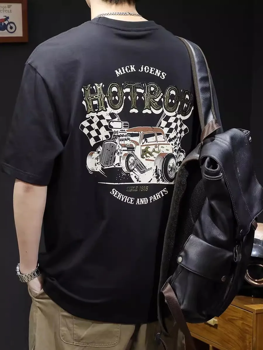 

Extra Large Size 300 Pou Trendy Brand Heavyweight Pure Cotton ort Sve T-irt Men's Summer Haome Retro Print Loose...