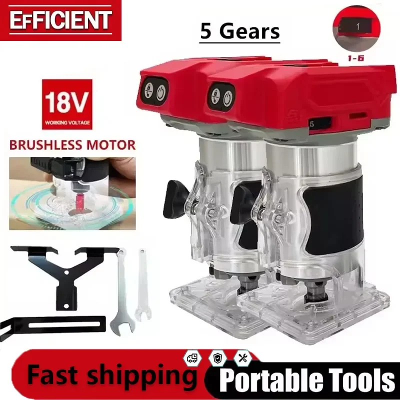 

For Milwaukee 18V Battery Brushless Electric Trimmer 800W 30000RPM Cordless Compact Router 5-Speeds Woodworking Trimming Machine