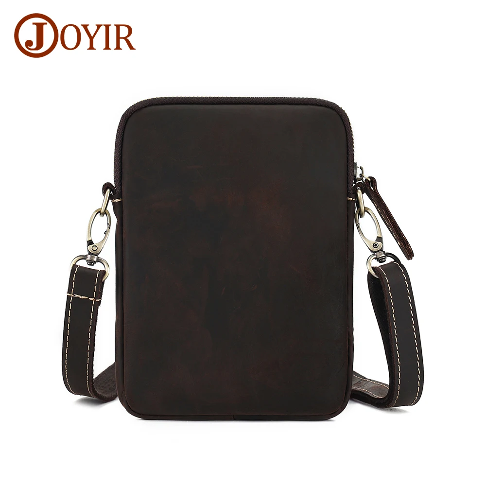 JOYIR Vintage Men\'s Crossbody Bag Genuine Crazy Horse Leather Casual Travel  Small Messenger Shoulder Bag Cell Phone Purse