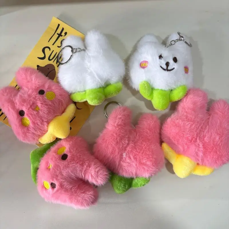 Cartoon Tulpe Kaninchen Plüsch Anhänger Schlüsselbund Kawaii Mode Schlüssel Ring Für Frauen Mädchen Nette Rucksack Anhänger Zubehör Geschenke