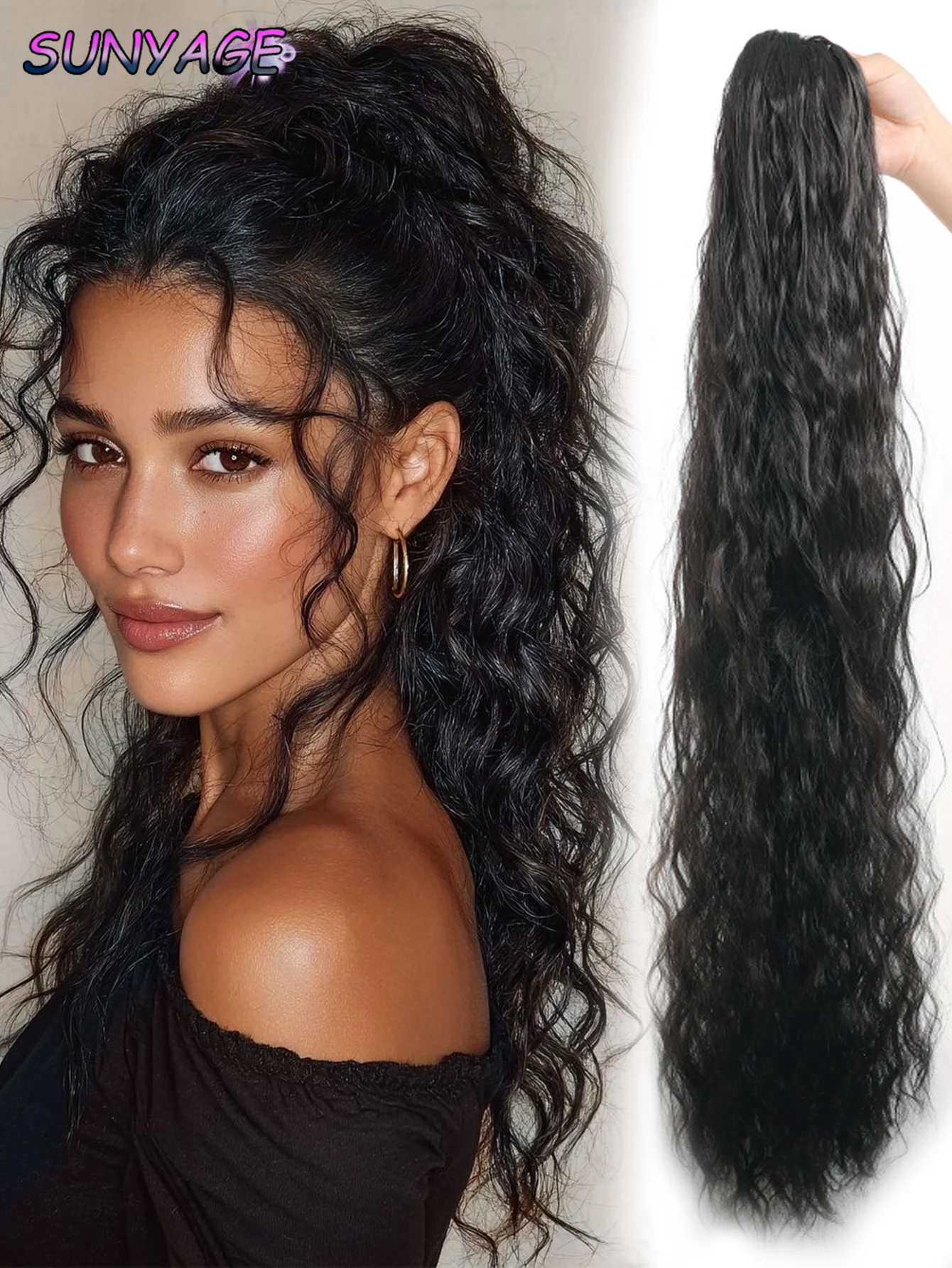 

Синтетическое наращивание конского хвоста, наращивание волос из конского хвоста с волнистым и вьющимся кружевом для женщин, с зажимом для конского хвоста для повседневной вечеринки