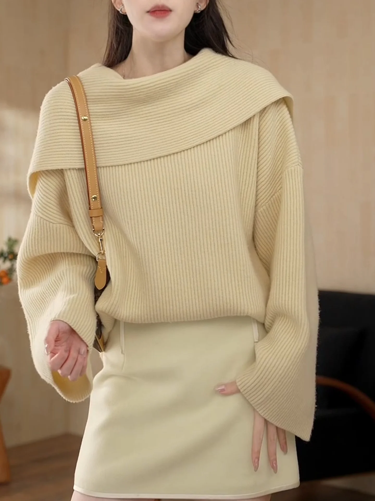 

Свободный длинный вязаный свитер женский желтый, мягкий, удобный, осенне-зимний, повседневный, в корейском стиле