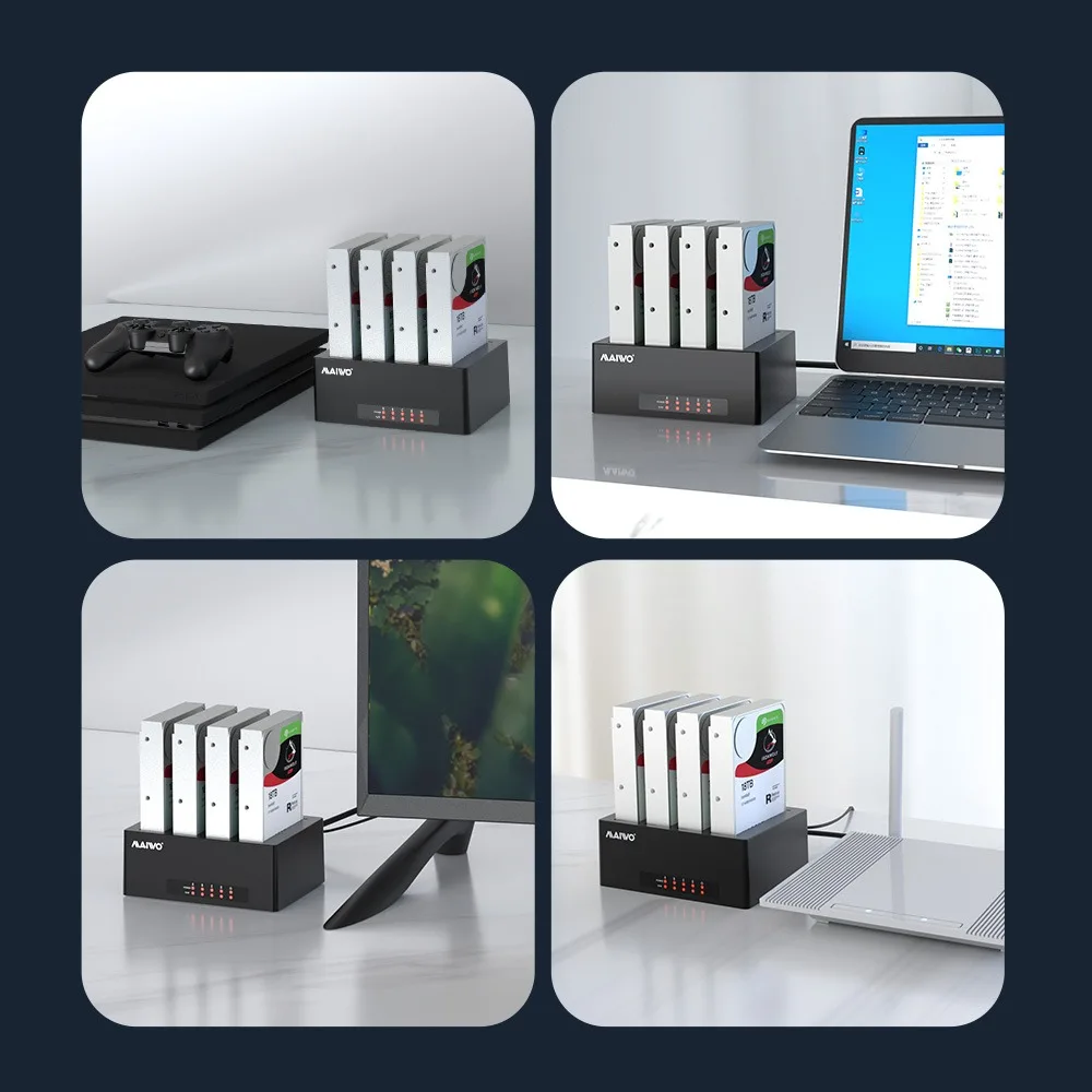 MAIWO Festplatten-Dockingstation mit 4 Einschüben, SATA zu USB 3.0, für 24 TB 2,5/3,5 Zoll HDD/SSD, externe SATA-Festplattenbox – Detail 5