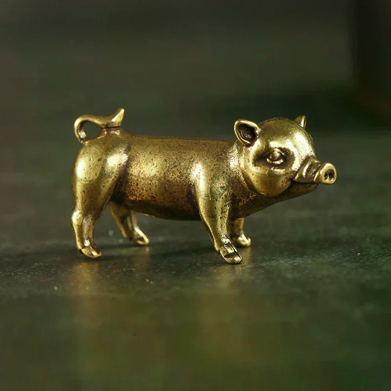 Brass Creative Small Bronze Pig Figurines Chinese Zodiac Pig Ornaments Metal Pendants Ornaments Desktop Decoration Home Decor