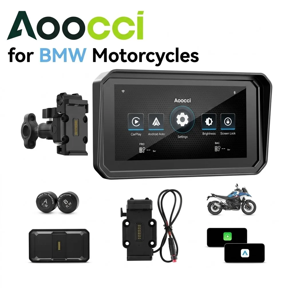 Aoocci S6A 6inch Wireless Motorcycle CarPlay & Android Auto for BMW R1300 GS R1250 GS,Quick Release Anti Theft Design,with TPMS