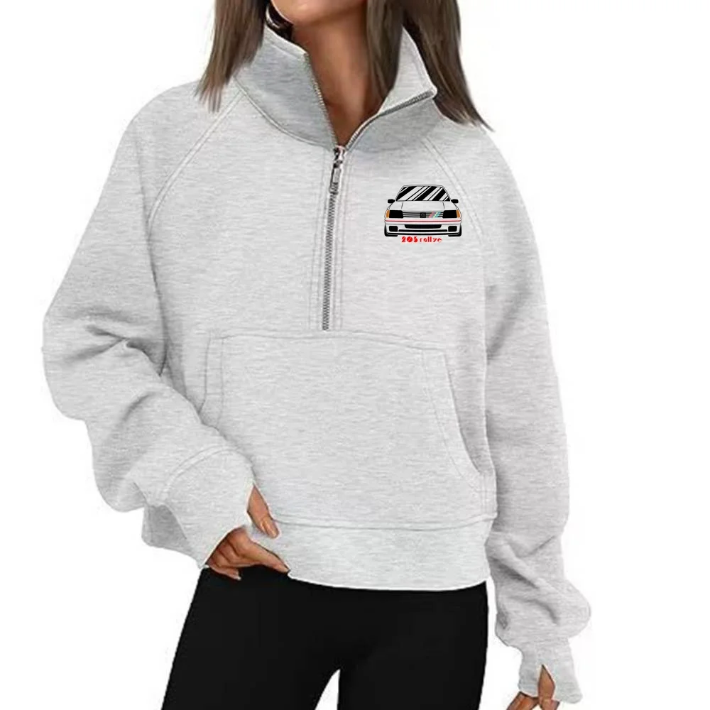 Women's Wrc 205 Gti Car Rallye Racing Oversized Cropped Pullover Sweatshirt with Thumb Holes Half Zip Stand Collar Sportswear