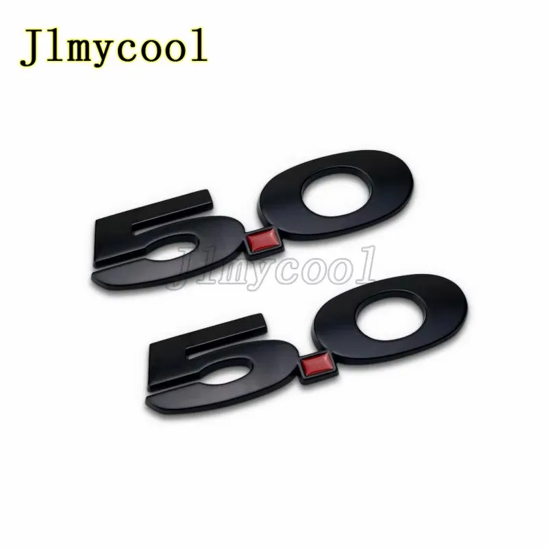 2Pcs 3D Metal Car Sticker Black Silver 5.0 Badge Zinc Alloy For Mustang GT 2015-2020 Right Left Fender Emblem