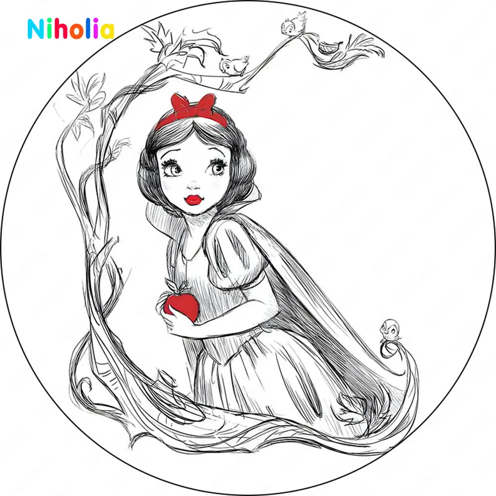 Disney Snow White Circle Backdrop Cover Girl Princess Birthday Party Red Apple Lips Round Backgrounds Cylinder Cover Elastic