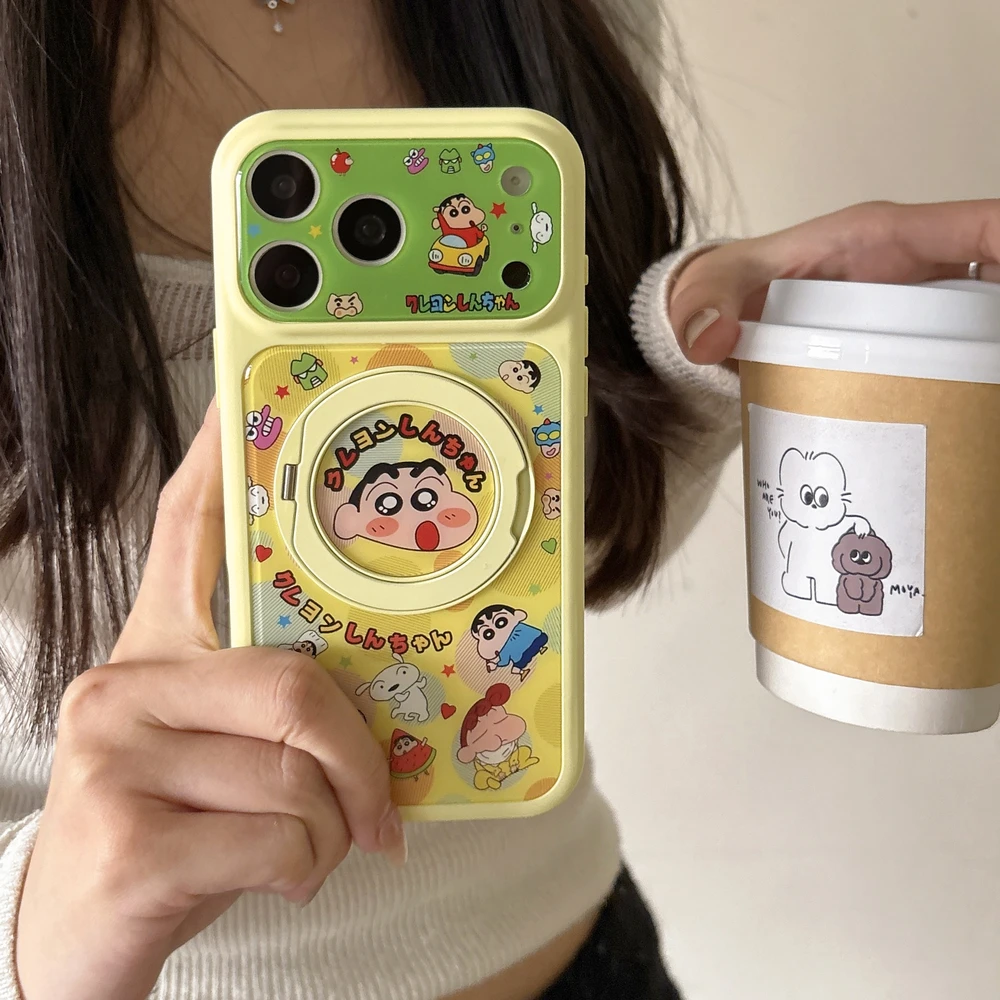 Cute Cartoon Japan Anime Crayon Shin-chan 360°Rotation Stand Phone Case For iPhone 17 16 15 Pro Max Cases With Ring Holder Cover view 2