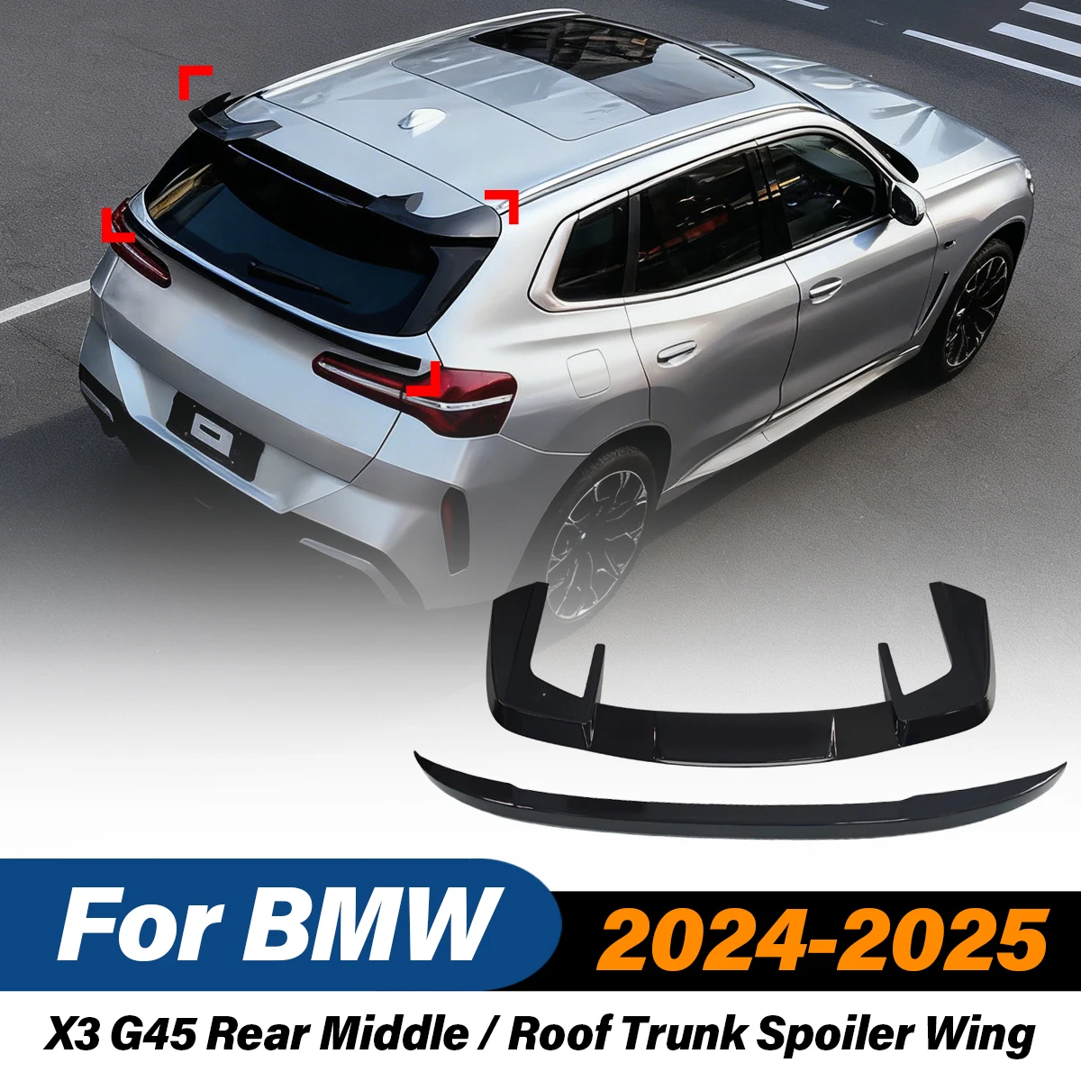 

Для BMW X3 G45 2024 2025: Задний центральный спойлер на крышу/багажник, гоночный стиль, фиксированное крыло, глянцевый черный сплиттер-диффузор, комплект обвеса для автомобиля