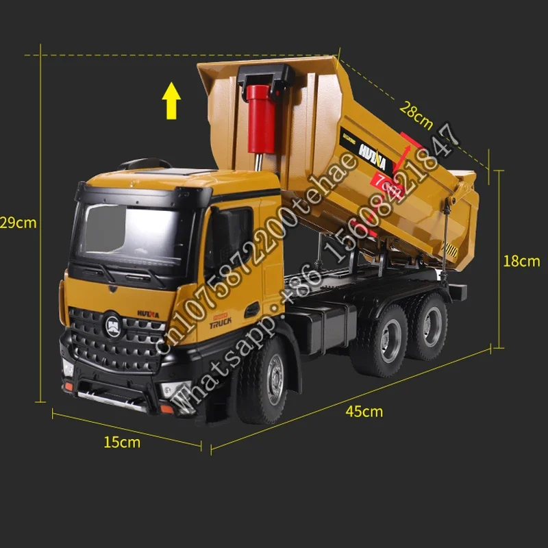 HUhr 1/14 1582 RTR Métal RC Dumper Truck 2.4G Télécommande Benne basculante Batterie De Voiture En Plein Air Jouets Pour Enfants Cadeau TH18061-SMT6