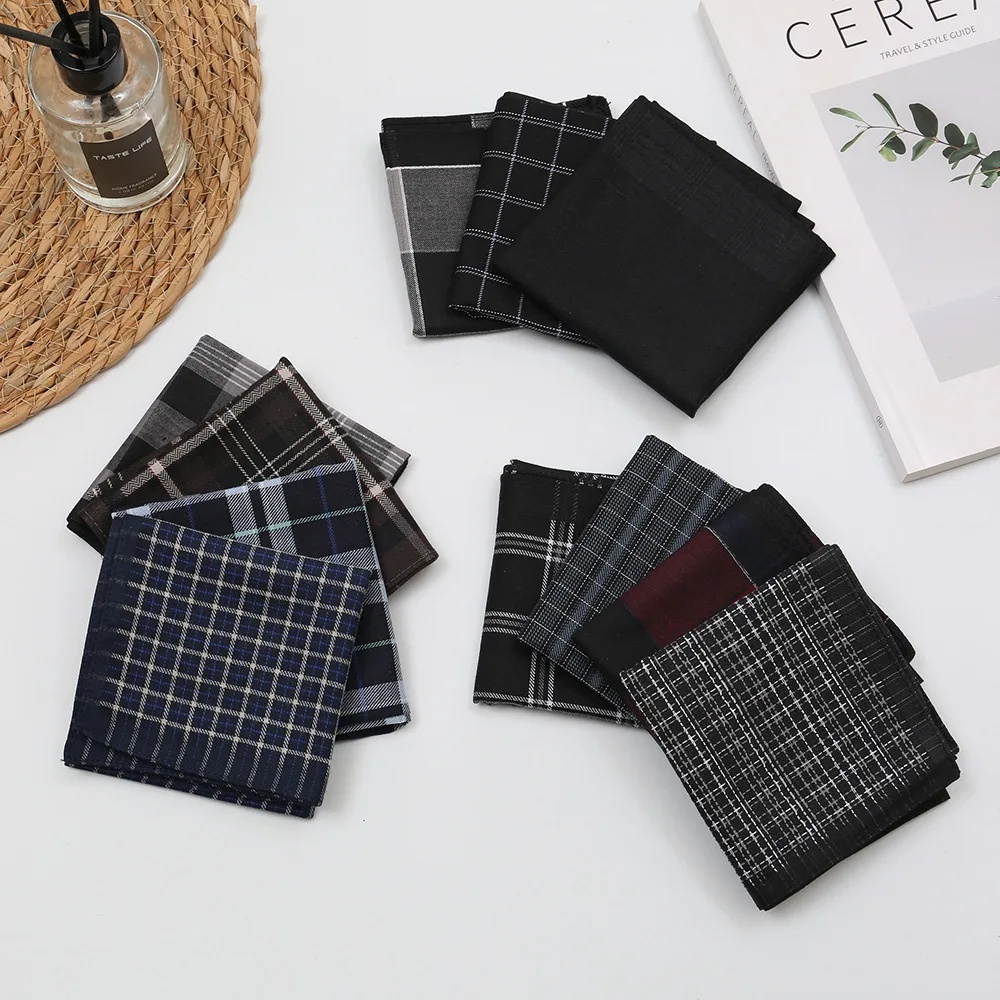 11Pcs Men's Cotton-dyed Handkerchief Classic Gentleman Plaid Handkerchief Vintage Nostalgic Soft and Comfortable Set 43cm