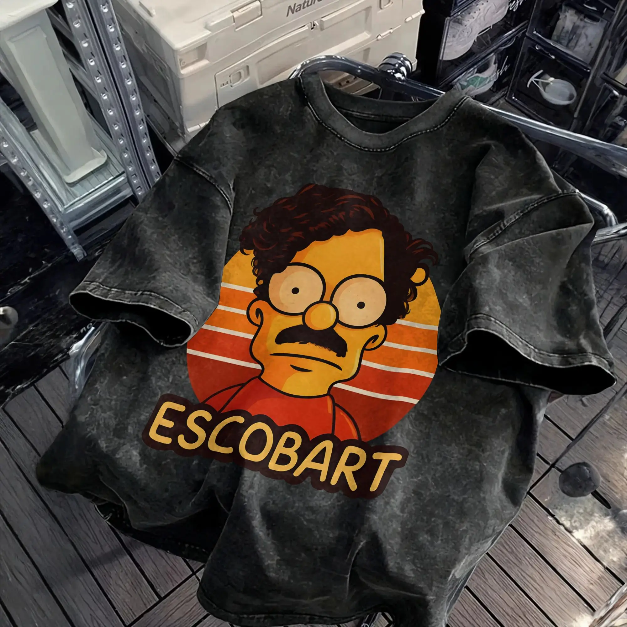 Pablo Escobar bart simpson Men T Shirt Washed  Humor Tees Short Sleeve Round Neck T-Shirt Pure Cotton Unique Clothing