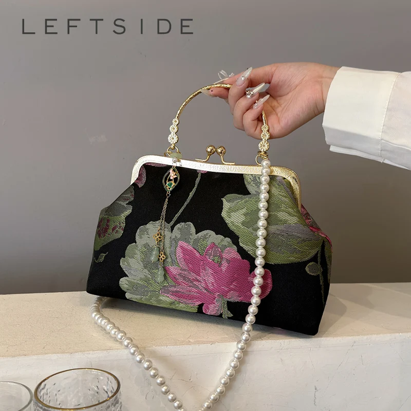 LEFTSIDE Embroidery Chinese Style Crossbody Bag Designer Small 2024 Handbag Lady Beaded Evening Party Lady Shoulder Bags