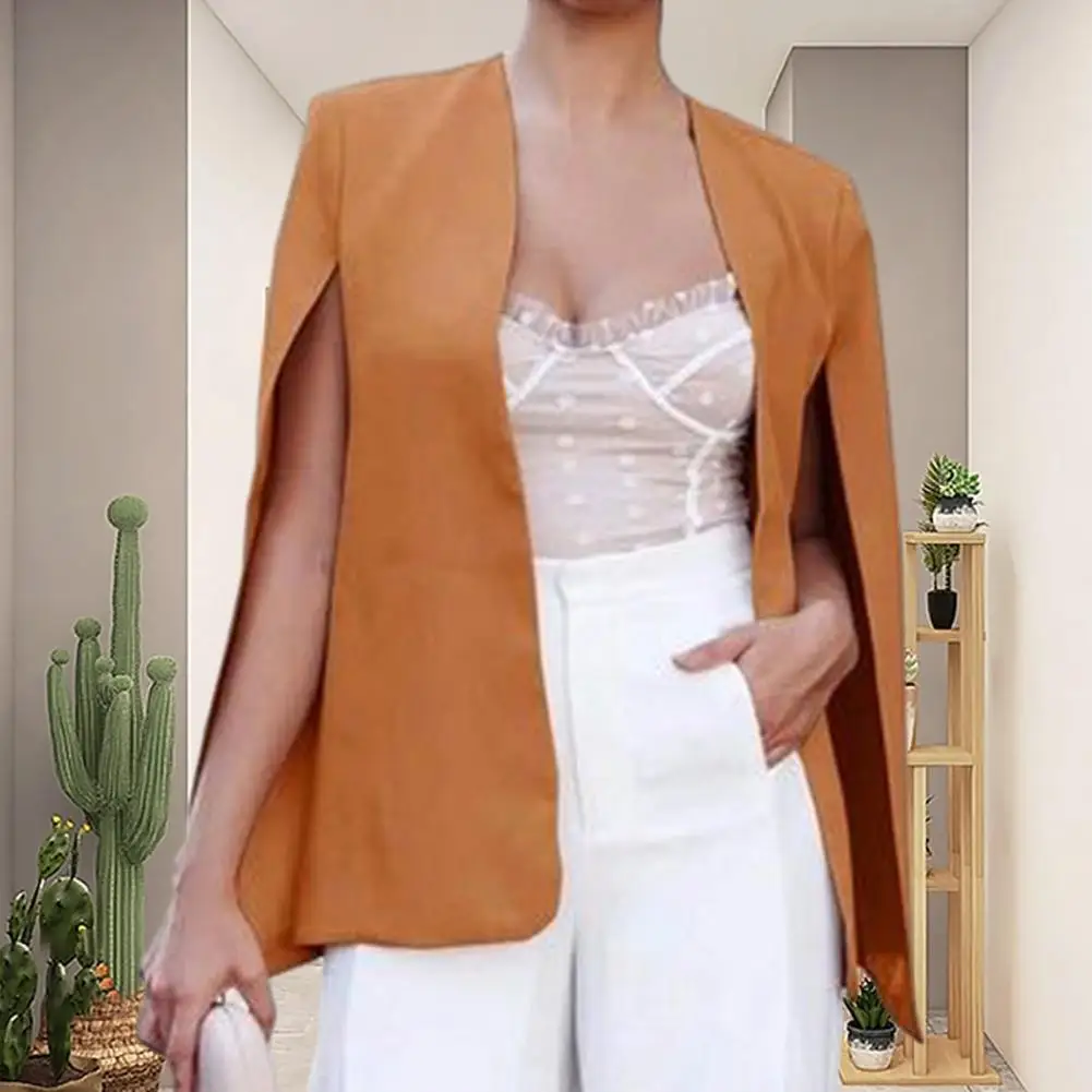 Abrigo de traje de negocios sin cuello para mujer, abrigo elegante de manga dividida, prendas de vestir exteriores de Color sólido para mujer, Tops sueltos para oficina