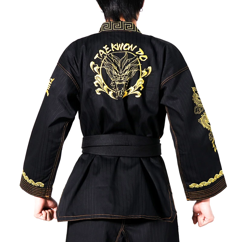 Taekwondo Master Dobok Ultralight Wt Fighter Polyester Suit Black Martial Arts Gi With Exquisite Embroidery