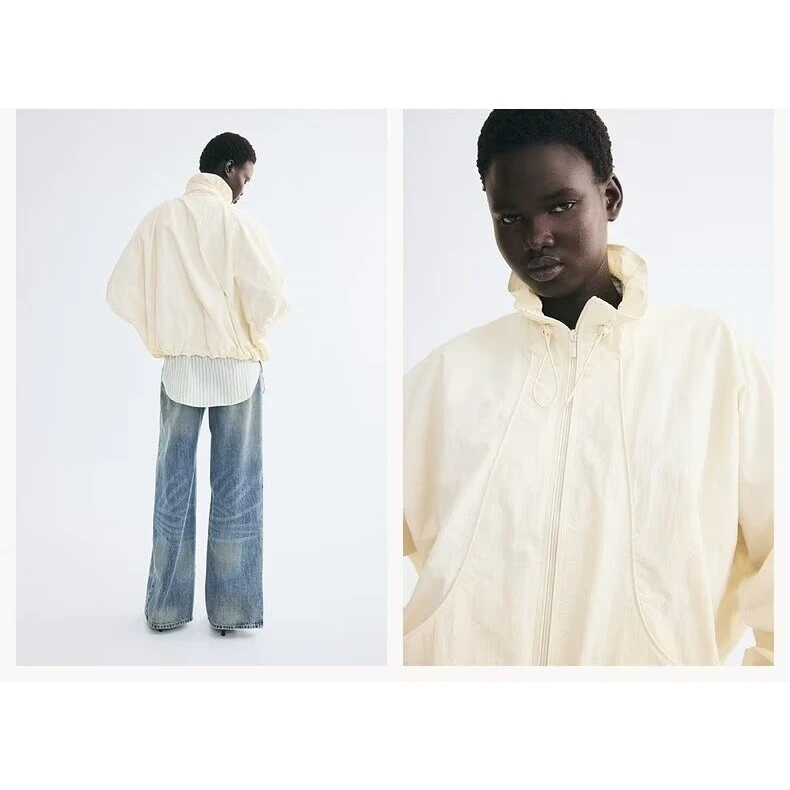 Fashionable Loose Nylon Jacket Stand Collar Oversized Shape Versatile Women's Baseball Jacket Polyester Fiber Autumn Season