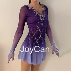 JoyCan Ice pattinaggio artistico vestito ragazze viola Spandex elastico concorso abbigliamento da ballo personalizzato