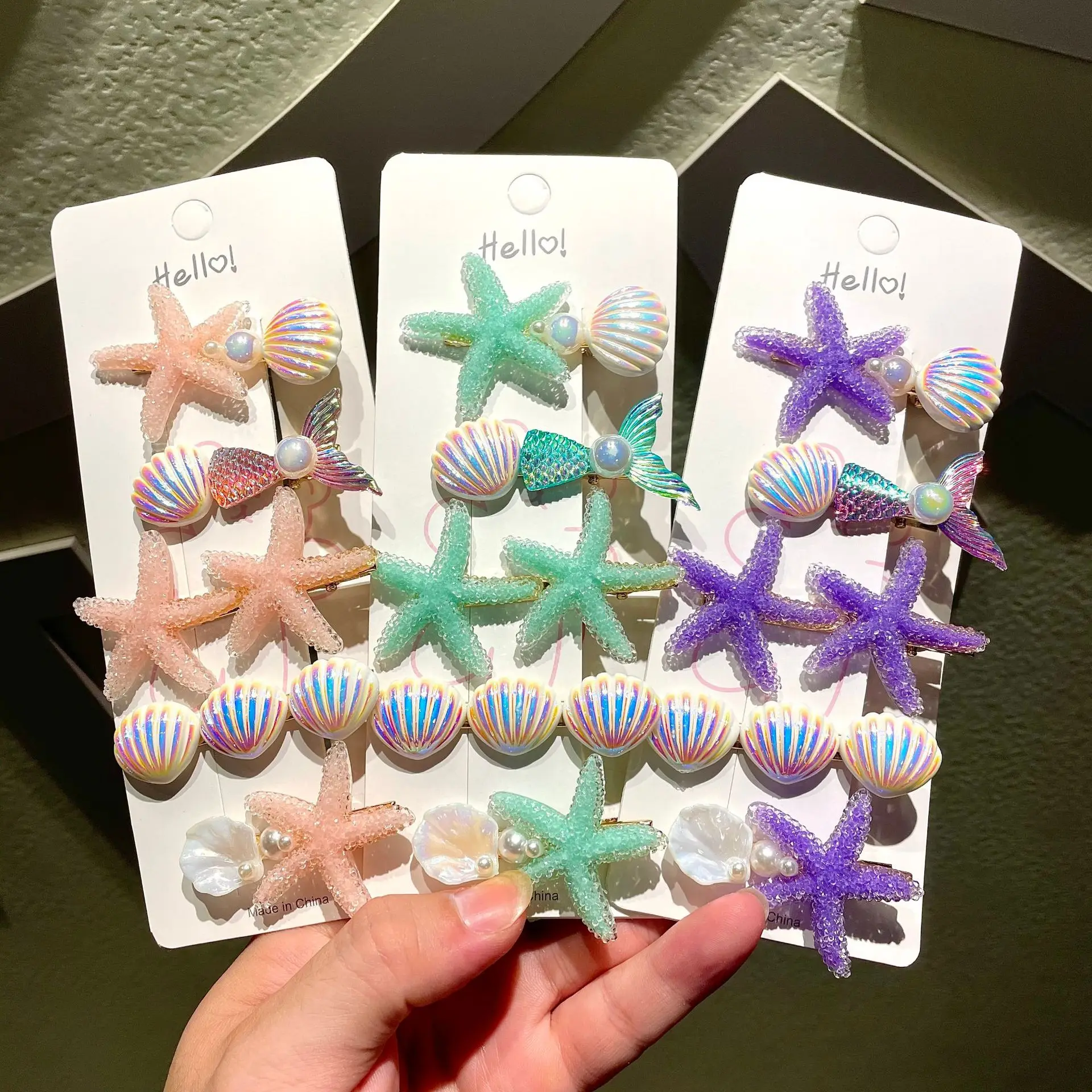 5pcs/set Sugar Starfish Hair Clips Unique Sea Shell Star Pearl Hairpins for Baby Girl Beach Barrettes Gift Kids Hair Accessories