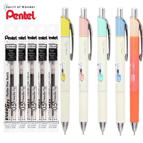 Bolígrafo de Gel japonés Pentel ENERGEL, Clena BLN75L, rayas, secado rápido, rojo, negro, firma de escritura, 0,5mm, papelería escolar Kawaii, 1 + 5 uds.