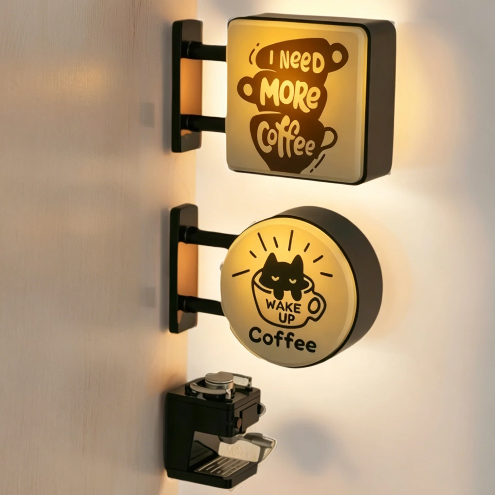 Glowing Coffee Shop Fridge Magnet Warm Light Illuminated Refrigerator Decoration Multi-Purpose Miniature Light Box Sticker