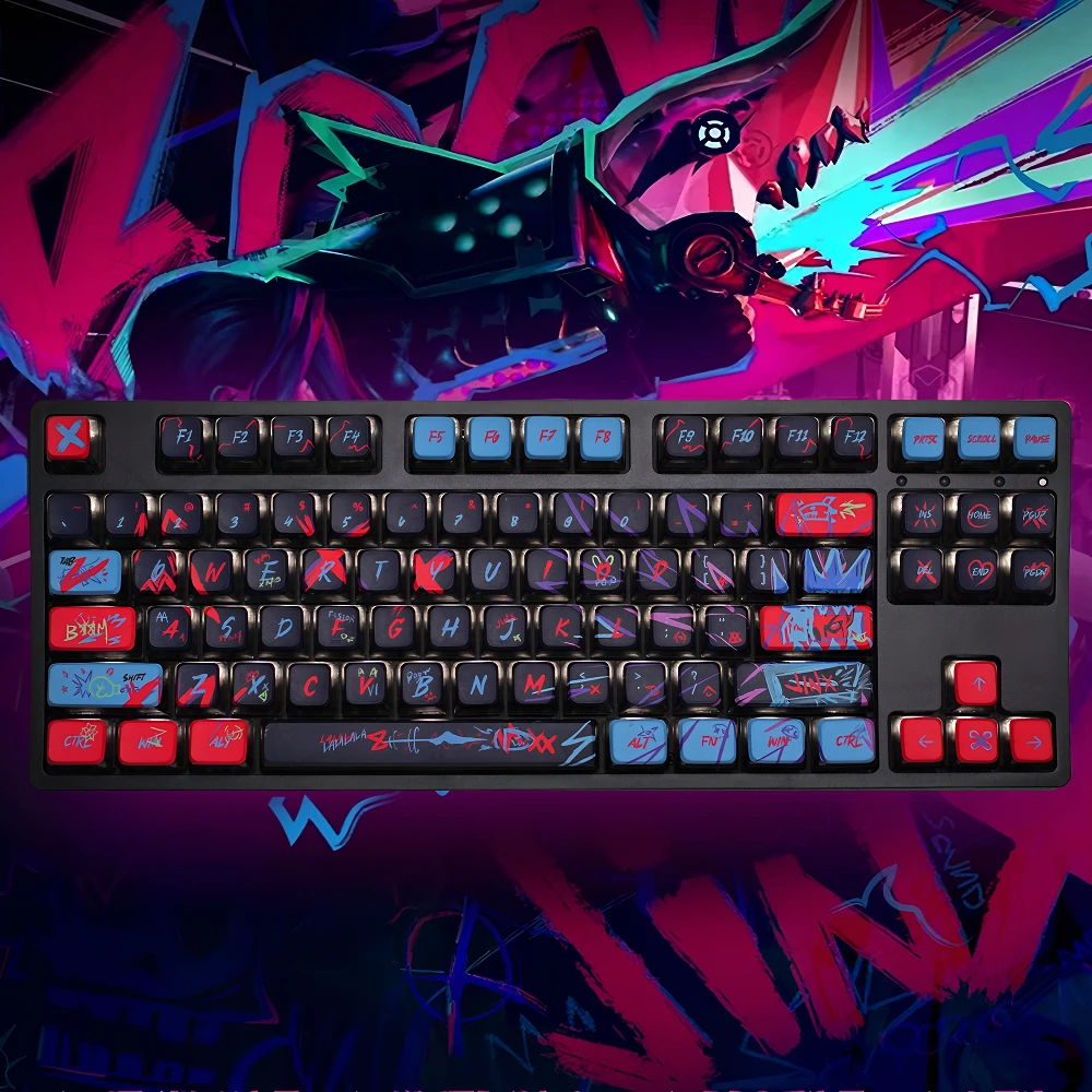 119 Key PBT+PC Jinx Dual City Battle Keycap Set OEM Four Sided Transparent Suitable for MX Mechanical Keyboard