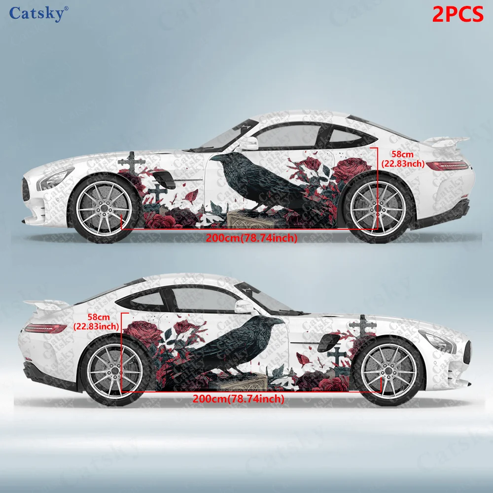 2pcst.Raven Cross Car Side Sticker, Self-Adhesive PVC Waterproof & Scratch-Resistant Decal, Car Accessory & Gift.car vinyl wraps