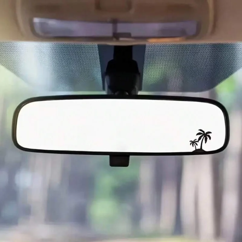 2 pieces of palm tree vinyl cutting stickers - Beach-themed car rearview mirror stickers, self-adhesive and suitable for rearvie