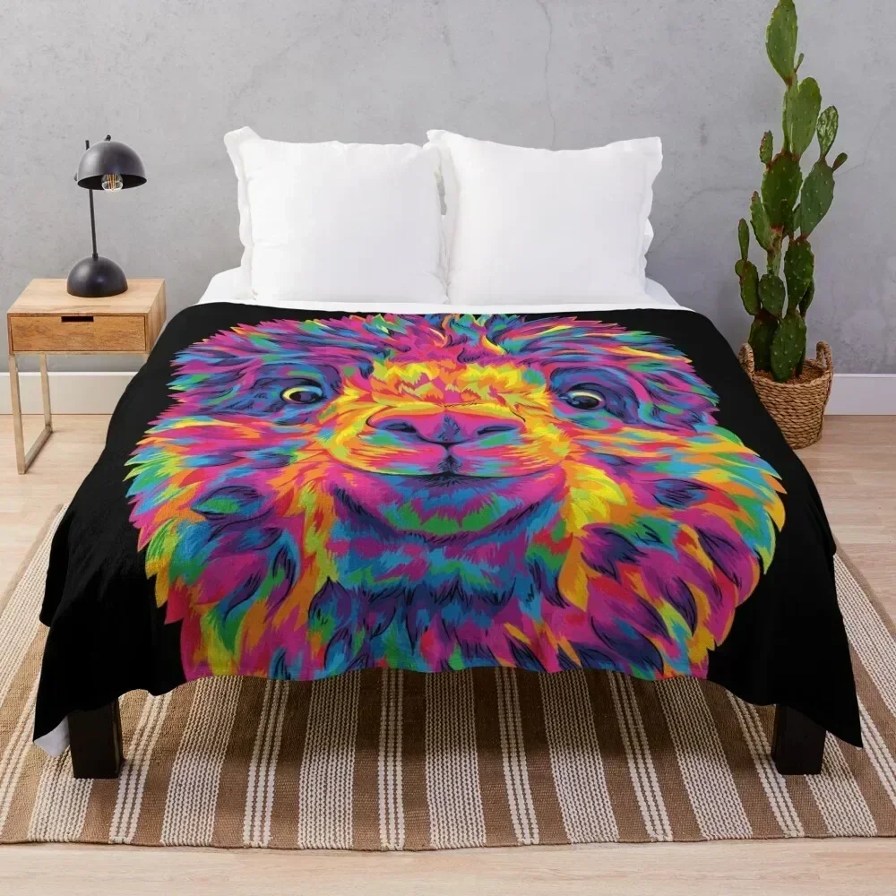 

Silly Rainbow Alpaca Throw Blanket Ultra Soft Flannel Fleece Blanket for All Seasons