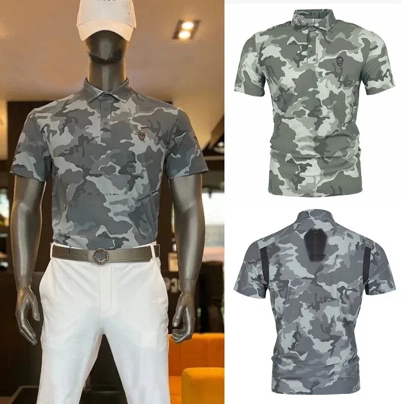 2024 New Original Golf Clothing Men\'s Full Print Military Camo Polo Top Quick Drying Cool Sport Short Sleeves