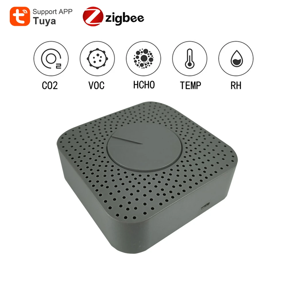 

Датчик СО2 Tuya Smart Zigbee, датчик формальдегида/VOC/Co2/температуры/влажности 5 в 1, управление через приложение Smart Life