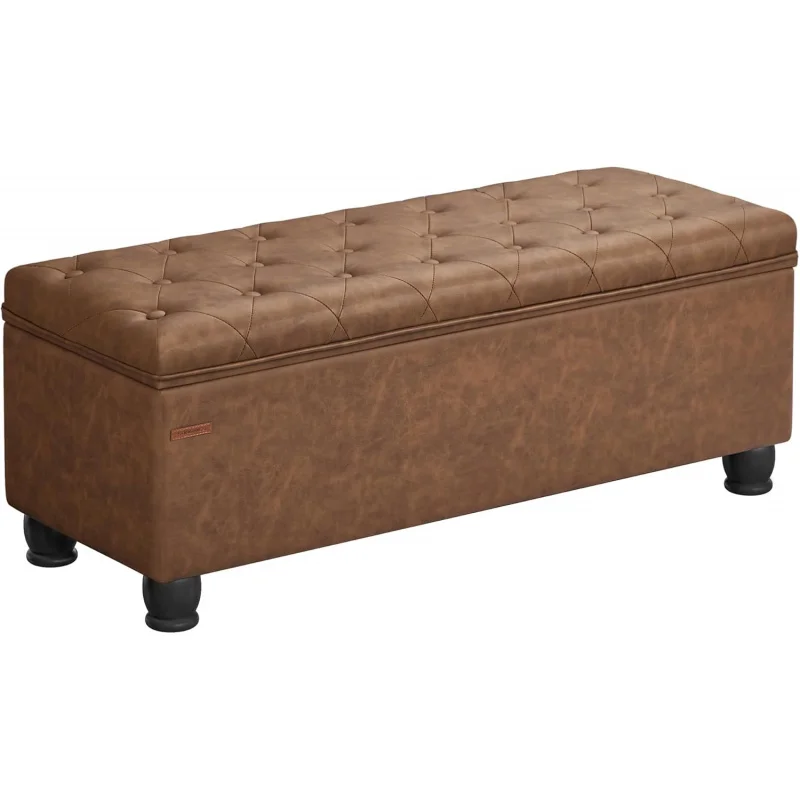 YYE , , Tufted Entryway Bedroom Bench, 17.7 x 46.5 x 17.7 Inches, Hinges Easy Lid Operation, Wooden Legs, Synthetic ER