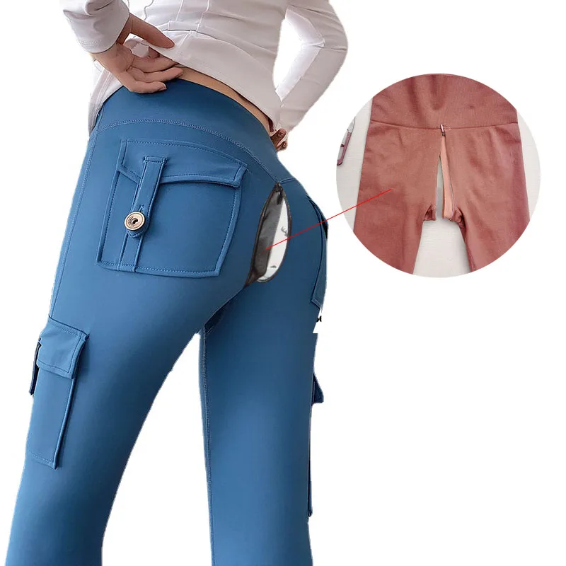 Invisible Zipper Open Crotch Pants Tight Sport Sexy Leggings Women Outdoor Convenient Sex High waist Hip-Fit Tight Pencil Pants