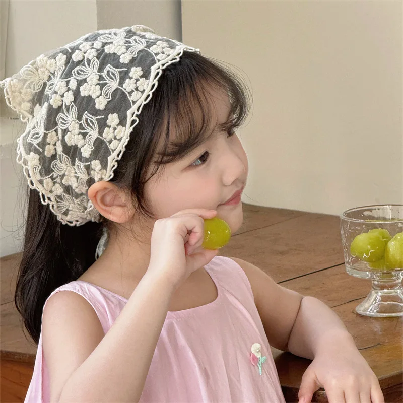 

Child Lace Head Wrap Scarf Hat Triangle Towel HairBand Headdress Headwear Beach Garden Hair Bag Accessory Travel Photo Kerchief