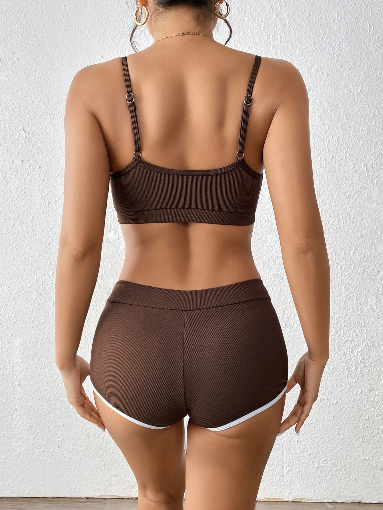 2026 Women's Ribbed Sporty Boyleg Two Piece Swimsuit Push Up Tummy Control High Waist Ruched Bandeon Top Swimwear Beach Vacation