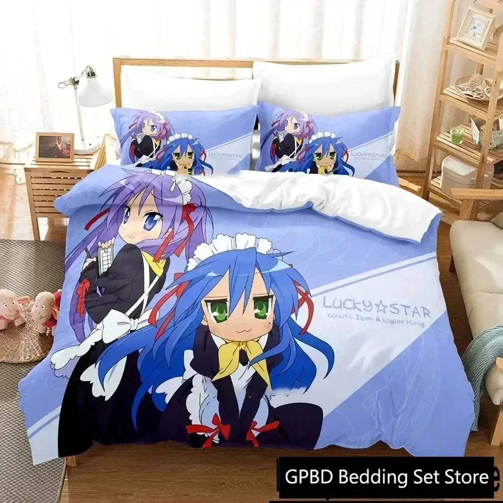 Luxury New 3D Print Anime Konata Izumi Lucky Star Bedding Set Duvet Cover Bed Set Quilt Cover Pillowcase Queen Size Boys Adult