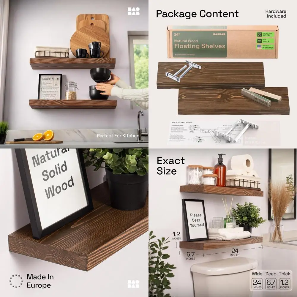 

Пара из 24 плавающих полок из темного ореха — настенное крепление в деревенском стиле для домашнего декора