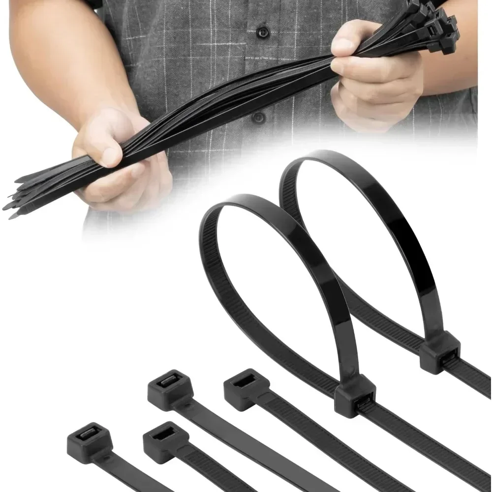8x150/200/250/300/400/450/500MM Nylon Cable Self-locking Cord Ties Straps Adjustable Cables Fastening Loop Home Office 100Pcs