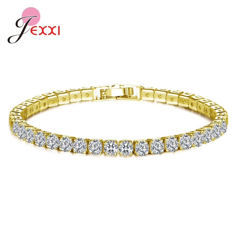 Solid 925 Sterling Silver Shiny Cubic Zirconia Tennis Bracelet Bangle For Women Wedding Fashion Jewelry Wholesale  Birthday